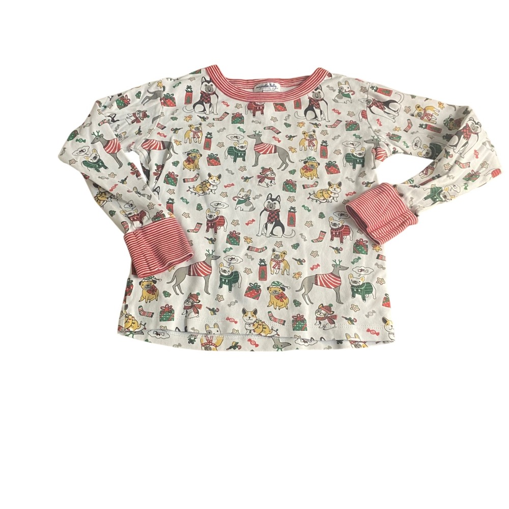 Magnolia‎ Baby Pajama Top Kids White Holiday Dog Print Christmas SIZE 8